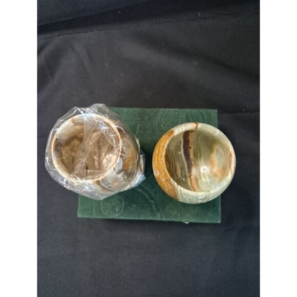 Marble Onyx Stone Goble Wine Glass Goblet Cup Set Velvet Case *VINTAGE* - Picture 7 of 11